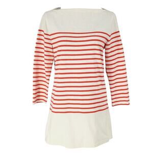 Milly Sweater Womens Small Ivory Orange Stripe Tunic Cotton Boat Neck Nautical